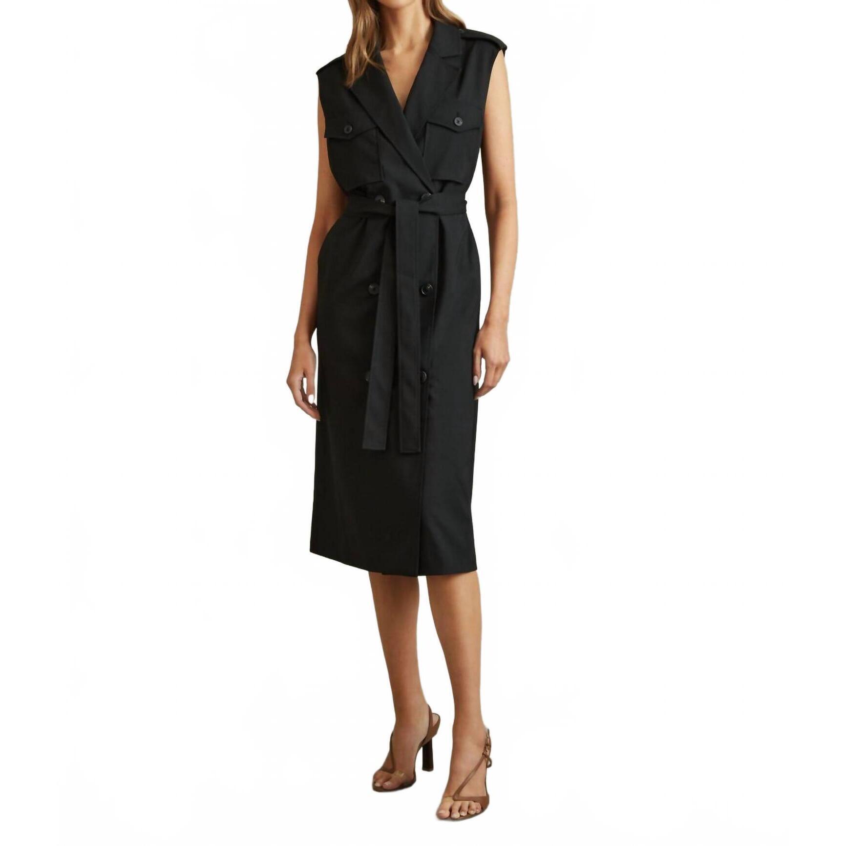 New Reiss Kimora Wool Blend Double Breasted Midi Dress In Black